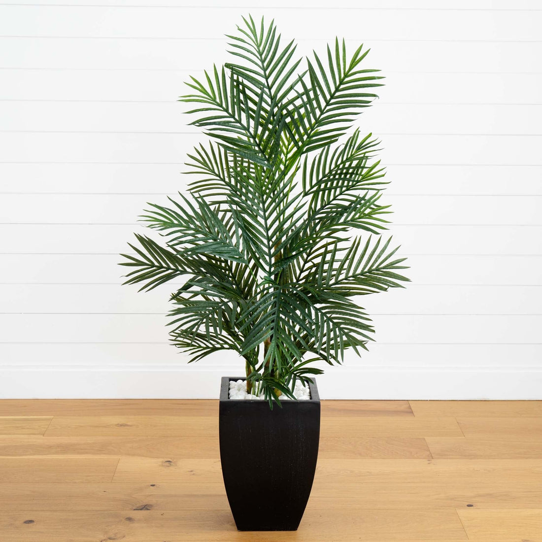 indoor palm plant pot 4.5’ Areca Palm Tree with Black Wash Planter UV Resistant (Indoor/Outdoor)