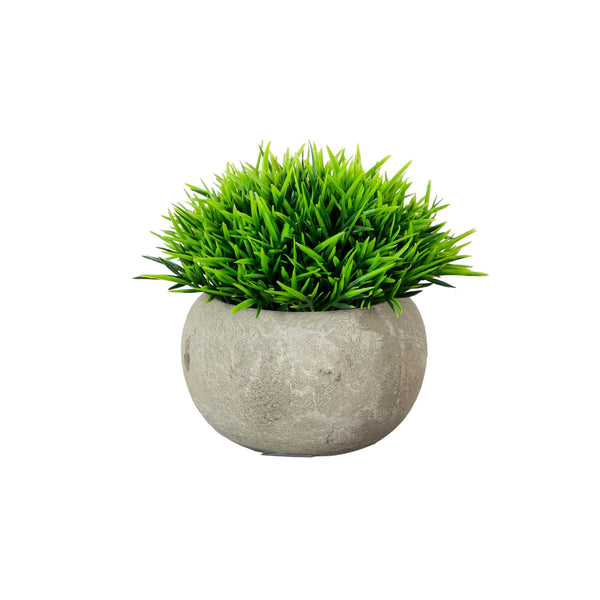 4.5" Artificial Grass Plant in Cement Planter - Set of 2