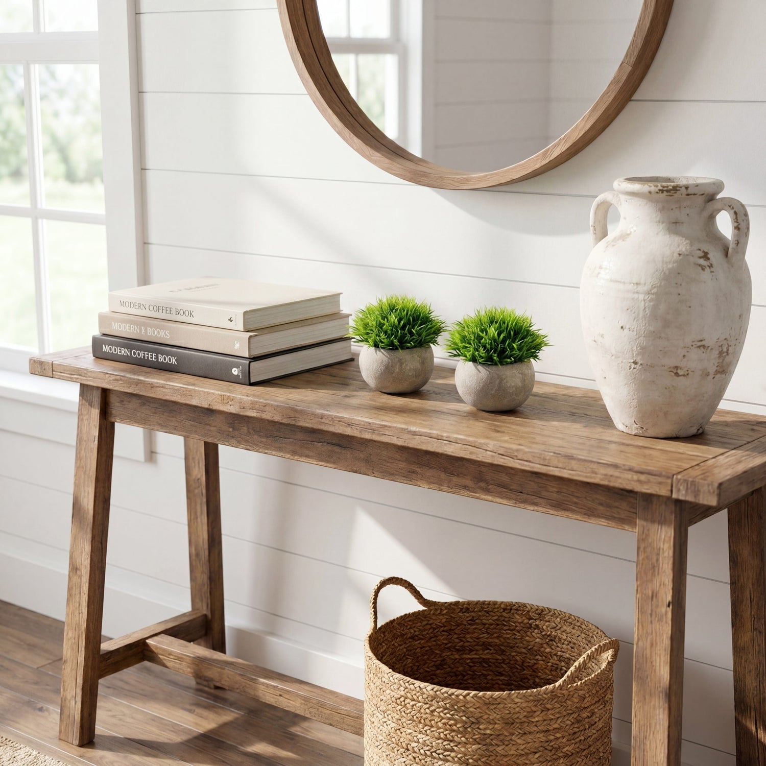 4.5" Artificial Grass Plant in Cement Planter - Set of 2