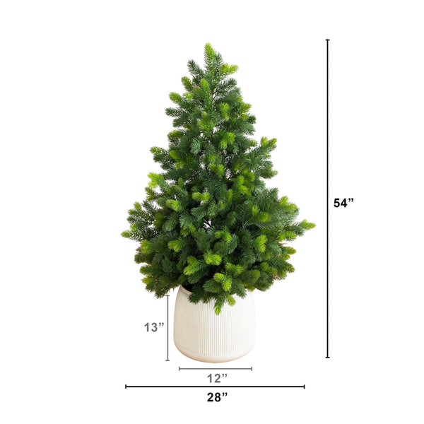 4.5' Artificial Real Touch Christmas Spruce Pine in White Decorative Planter
