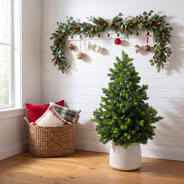 4.5' Artificial Real Touch Christmas Spruce Pine in White Decorative Planter