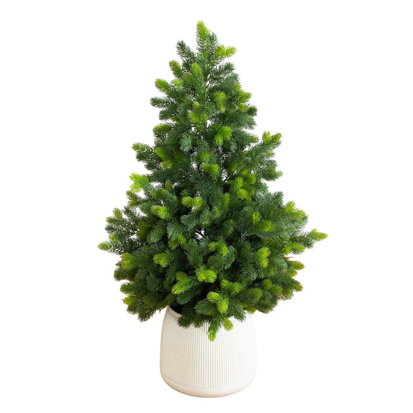 4.5' Artificial Real Touch Christmas Spruce Pine in White Decorative Planter