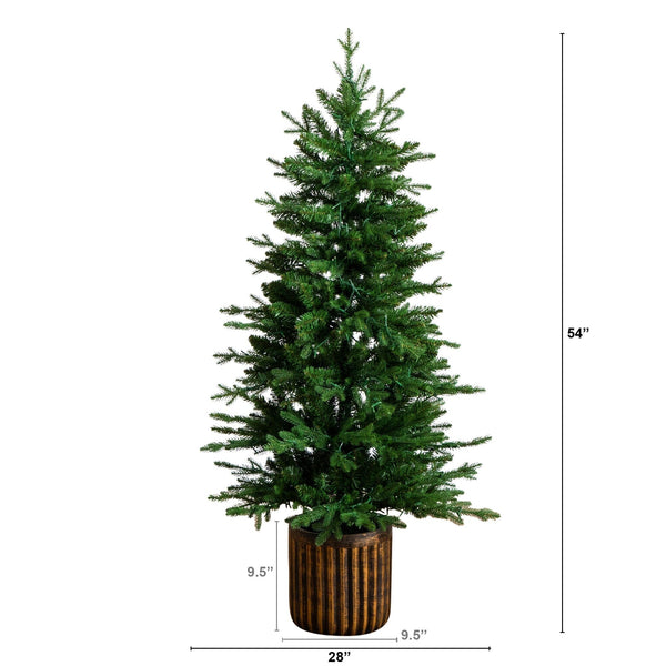 4.5' Pre-Lit Artificial Christmas Tree in Decorative Planter with 60 Clear LED Lights