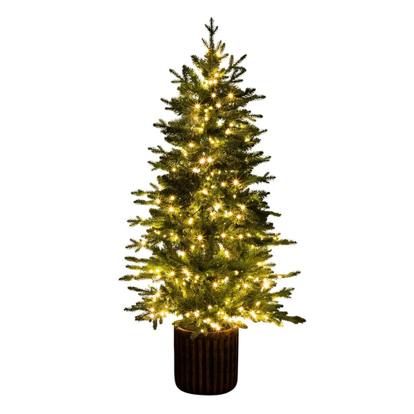 4.5' Pre-Lit Artificial Christmas Tree in Decorative Planter with 60 Clear LED Lights