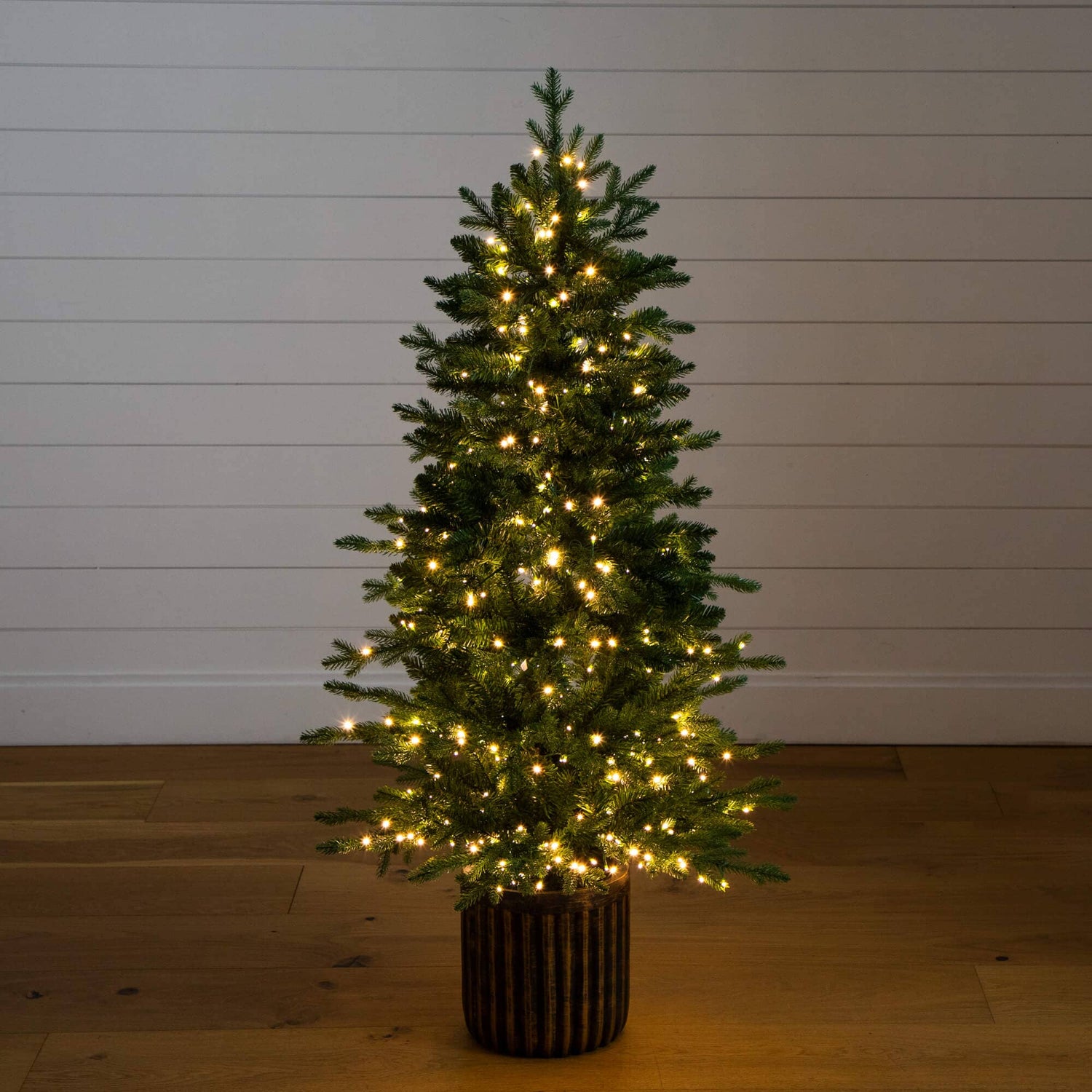 4.5' Pre-Lit Artificial Christmas Tree in Decorative Planter with 60 Clear LED Lights