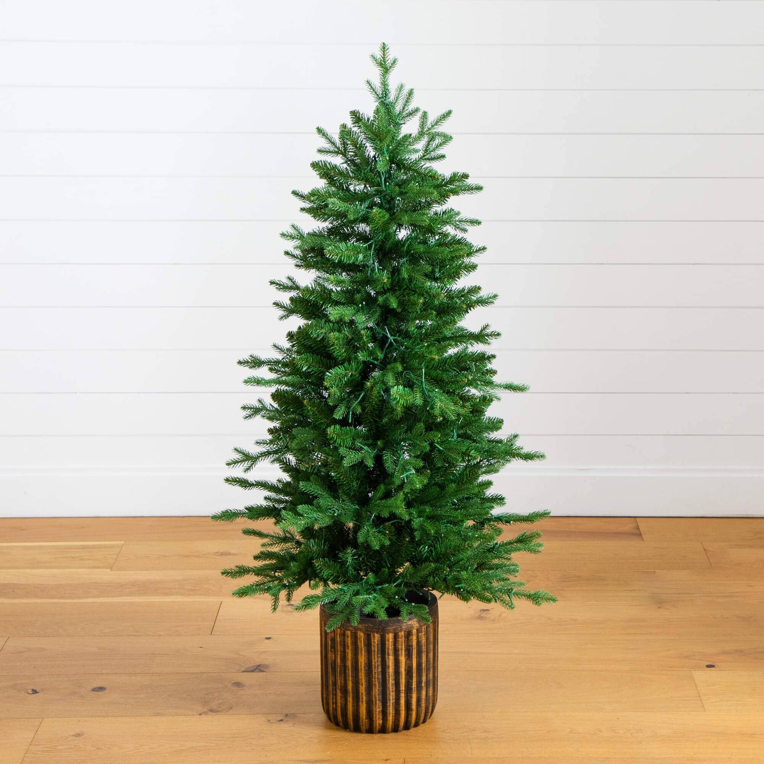 4.5' Pre-Lit Artificial Christmas Tree in Decorative Planter with 60 Clear LED Lights