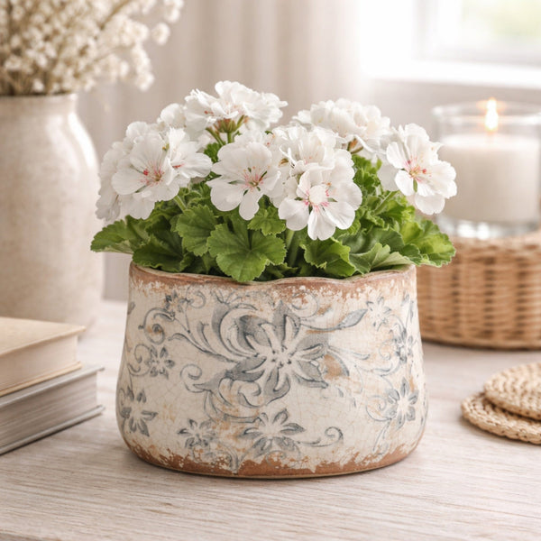 4.5” Tuscan Ceramic Gray Scroll Planter