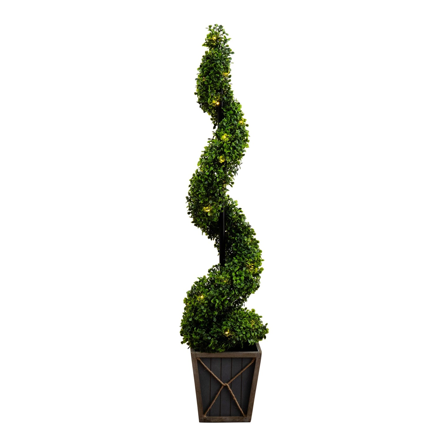 45” UV Resistant Artificial Boxwood Spiral Topiary Tree with LED Lights in Decorative Planter (Indoor/Outdoor)