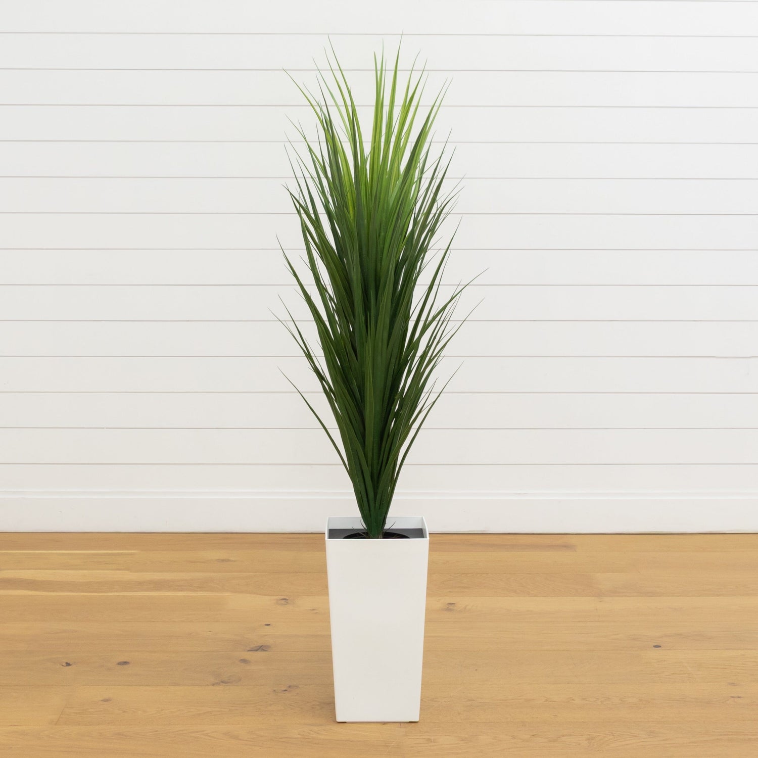 4.5’ UV Resistant Artificial Grass Plant in White Tower Planter (Indoor/Outdoor)