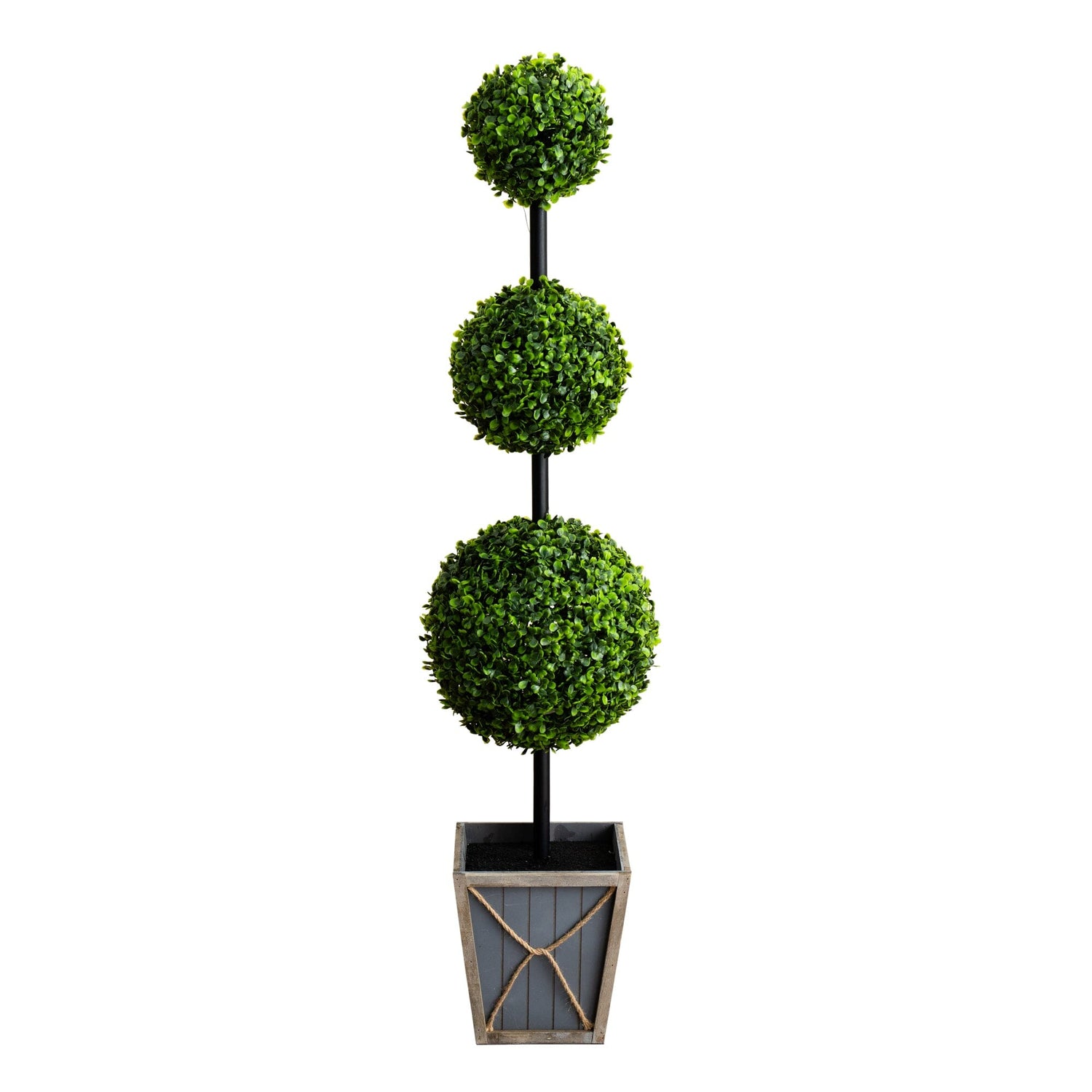 45" UV Resistant Artificial Triple Ball Boxwood Topiary with LED Lights in Decorative Planter (Indoor/Outdoor)