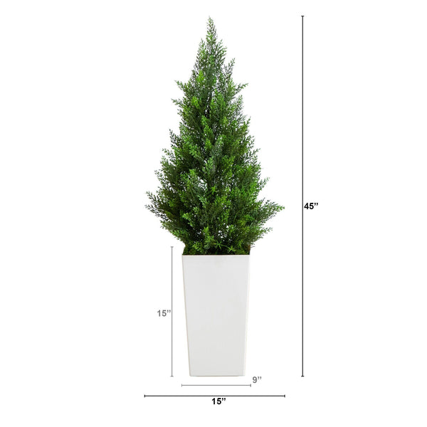 45" UV Resistant Artificial Cedar Tree in White Tower Planter (Indoor/Outdoor)