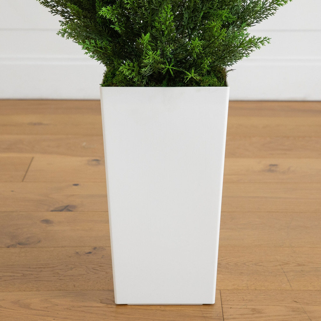 tall white indoor planter Nearly Natural 45 in. UV Resistant Artificial Cedar Tree in White Tower Planter (Indoor/Outdoor)