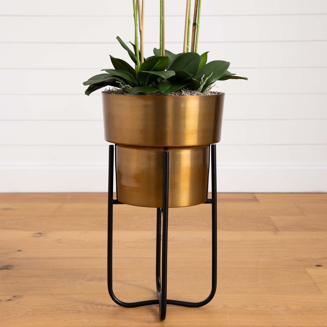 indoor plant stand for orchids 48” Artificial Orchid Arrangement in Brass Metal Planter with Stand