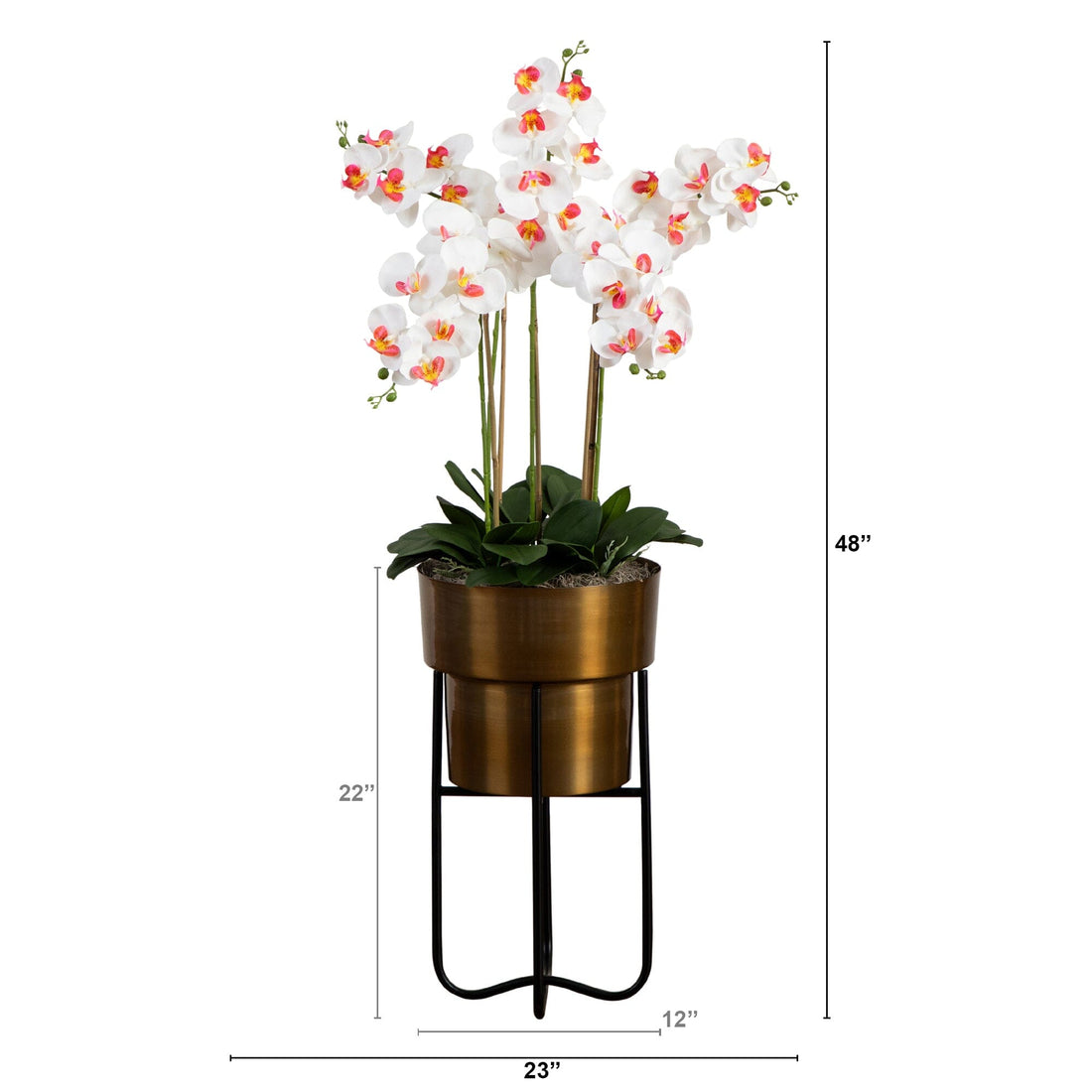 indoor plant stand for orchids 48” Artificial Orchid Arrangement in Brass Metal Planter with Stand