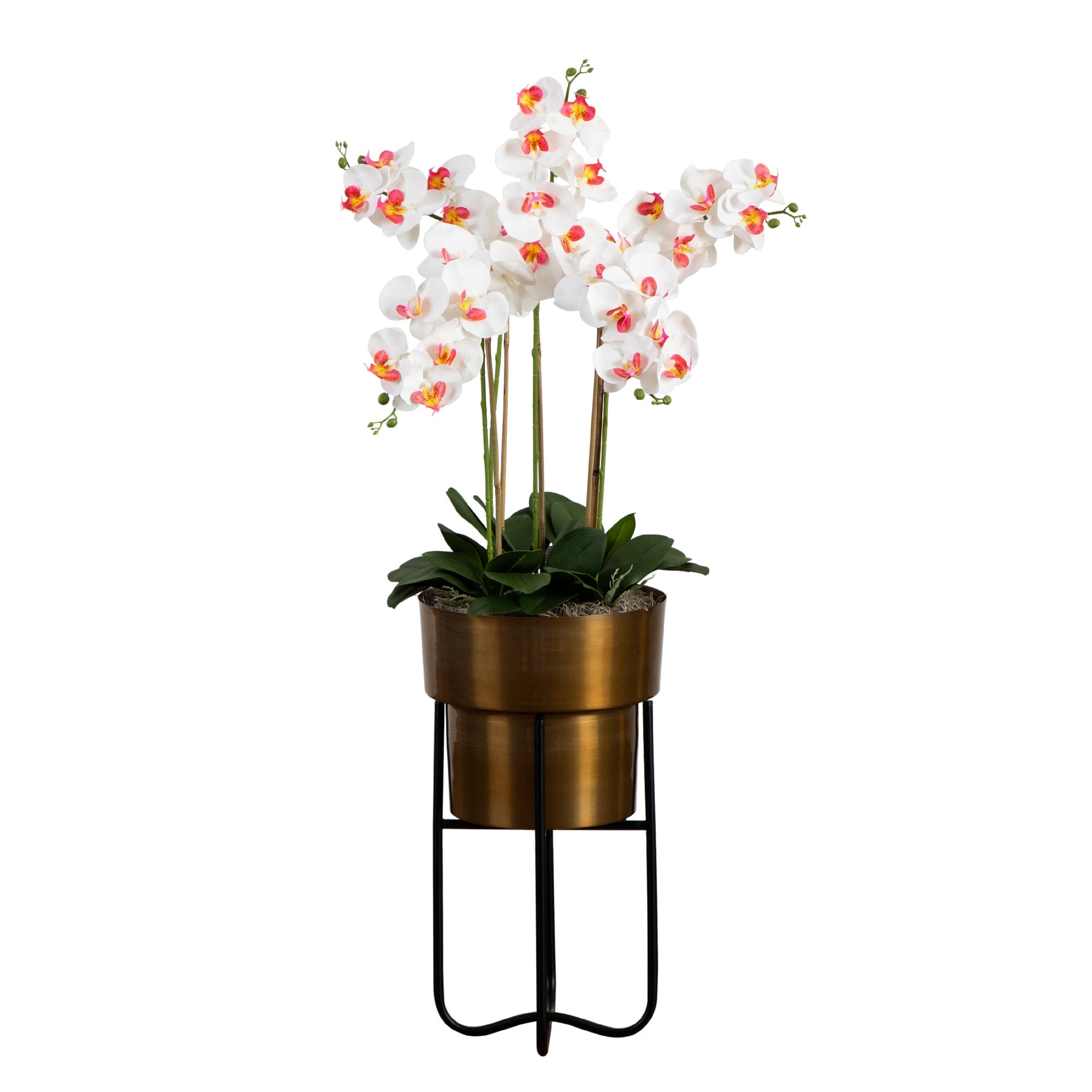 48” Artificial Orchid Arrangement in Brass Metal Planter with