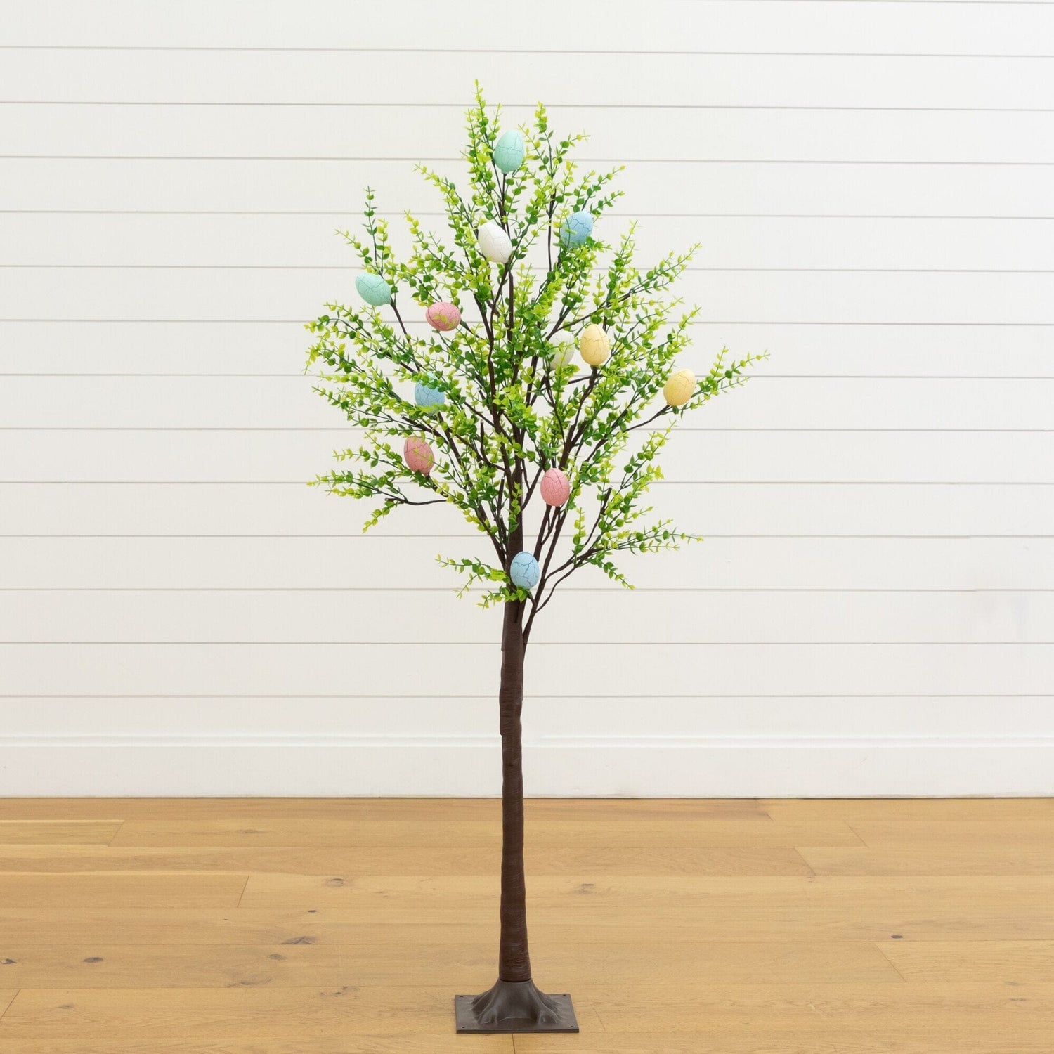 4' Pre-Lit Artificial Easter Egg Twig Tree with Greens and 48 Warm White LED Lights