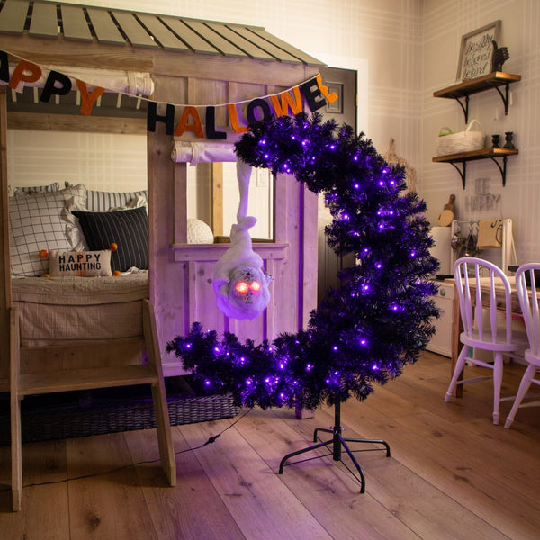 4' Pre-Lit Artificial Halloween Black Moon & Skull Tree with 250 Orange & Purple LED Lights