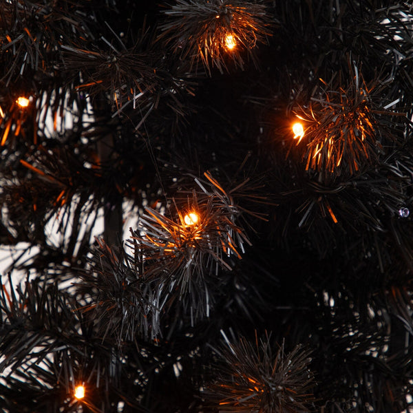 4' Pre-Lit Artificial Halloween Black Moon & Skull Tree with 250 Orange & Purple LED Lights