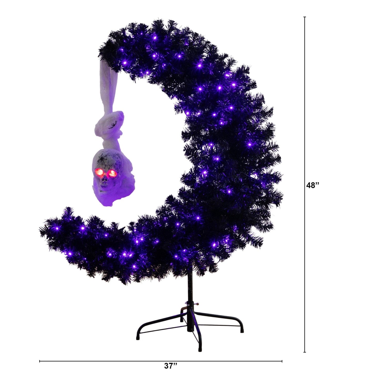 4' Pre-Lit Artificial Halloween Black Moon & Skull Tree with 250 Orange & Purple LED Lights