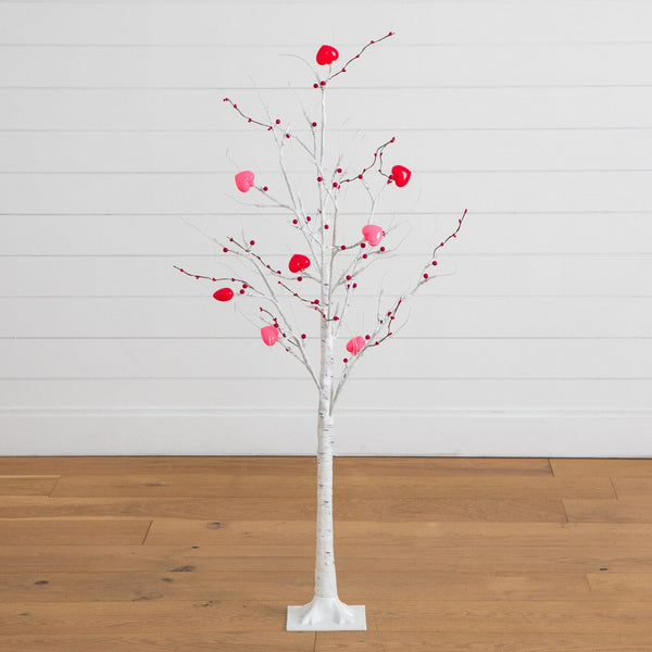4' Pre-Lit Artificial Valentine's Day Twig Tree with 48 Heart Shaped LED Lights and Red Berries