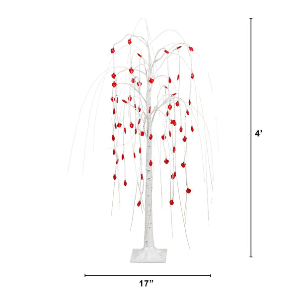 4' Pre-Lit Artificial Valentine's Day Willow Tree with 48 Heart Shaped LED Lights