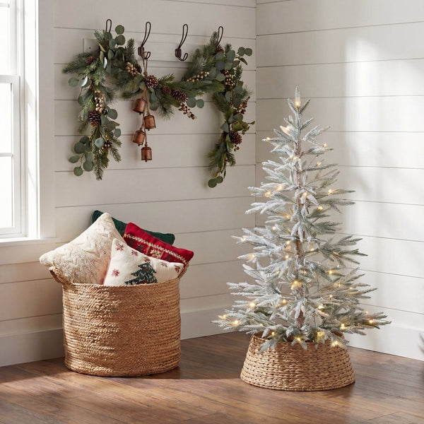 4’Pre-Lit Artificial Flocked Woodland Fir Christmas Tree with 60 Warm White LED Lights