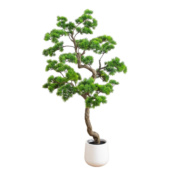 5’ Artificial Bonsai Style Cedar Tree in Decorative White Planter