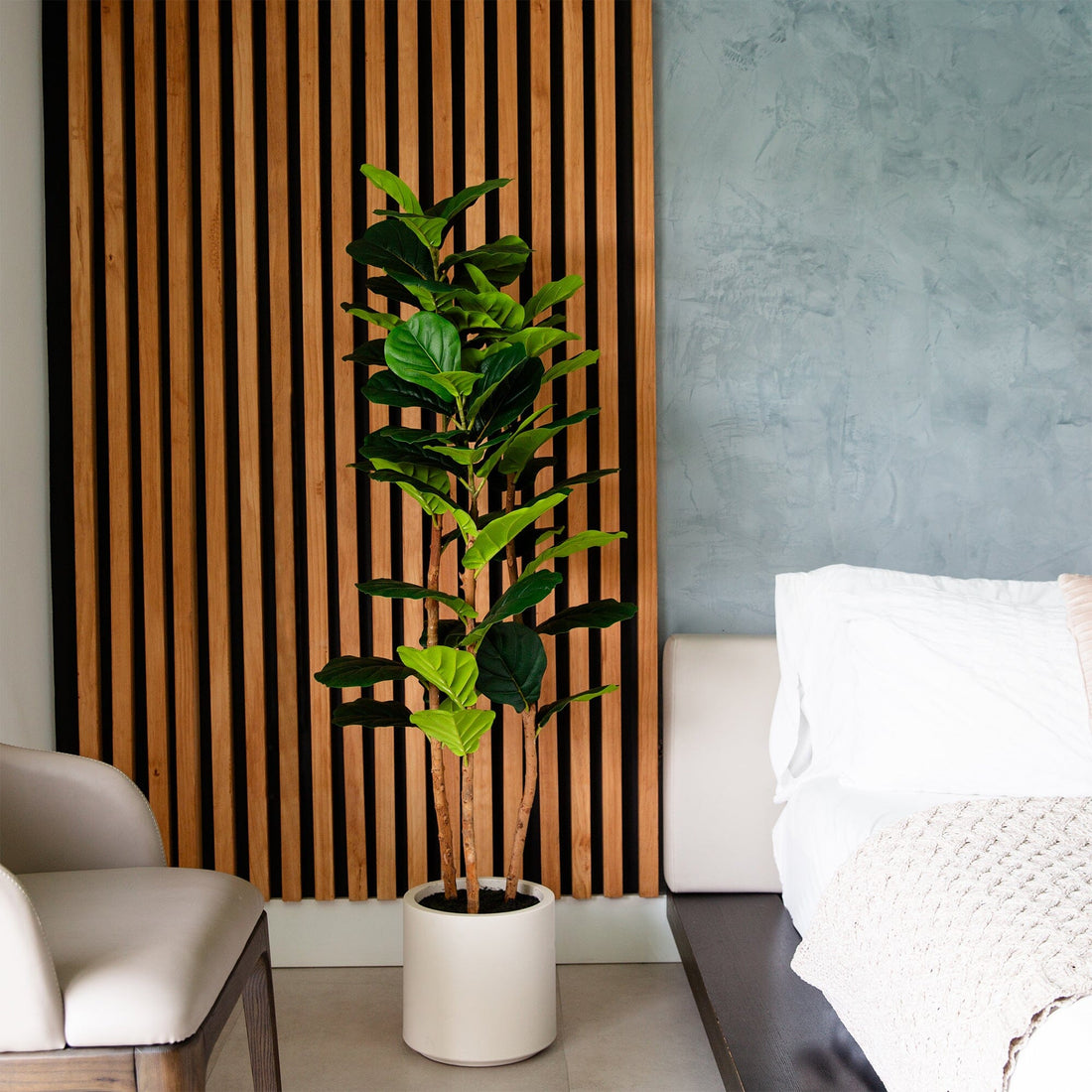 5' Artificial Fiddle Leaf Tree in Decorative White Planter