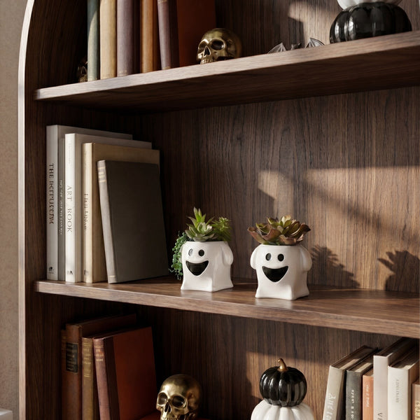 5” Artificial Halloween Succulent Garden in Happy Ghost Planter -Set of 2
