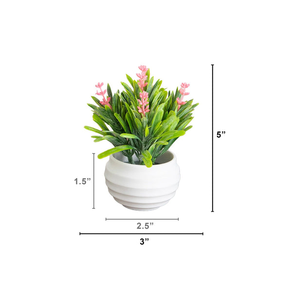 5" Artificial Mini Flowering Lavender Arrangement in White Decorative Oval Planter - Set of 4