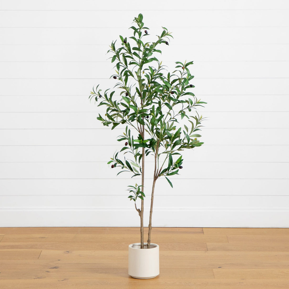 5' Artificial Minimalist Olive Tree in White Decorative Planter