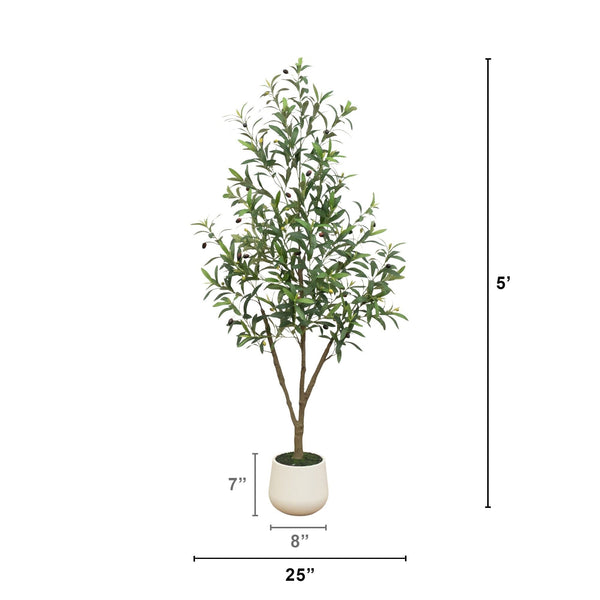 5’ Artificial Olive Tree in White Decorative Planter