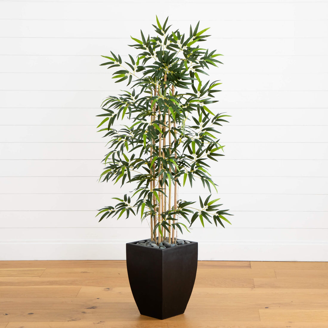 bamboo plastic plants 5' Bamboo Artificial Tree in Black Wash Planter