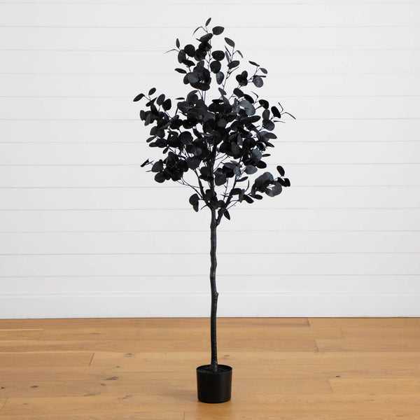 5' Artificial Halloween Black Eucalyptus Tree