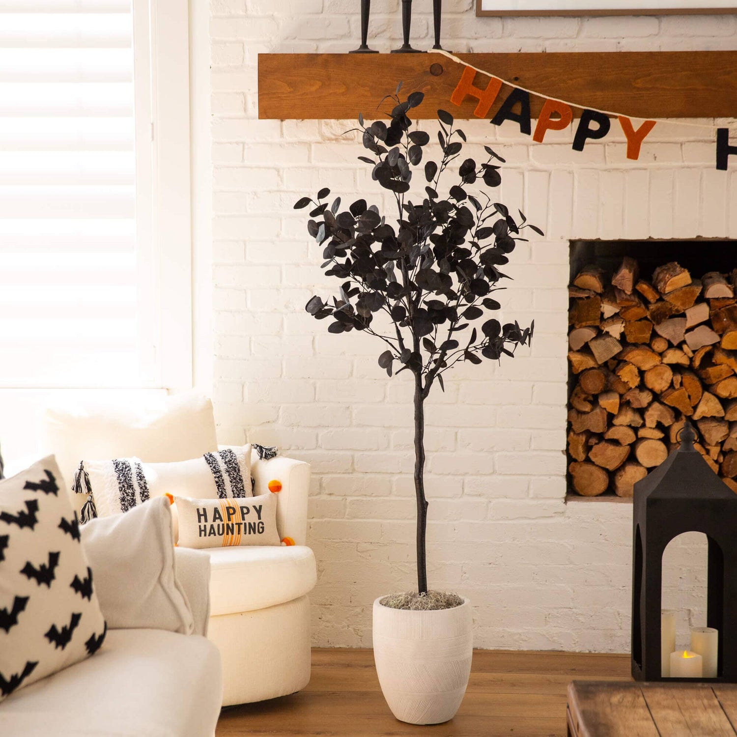 5' Artificial Halloween Black Eucalyptus Tree