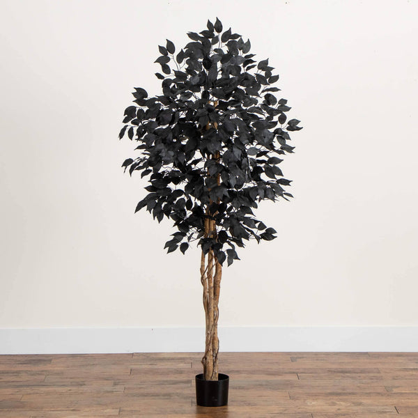 5' Artificial Halloween Black Ficus Tree with Natural Trunk