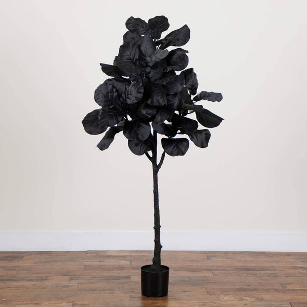 5' Artificial Halloween Black Fiddle Leaf Tree
