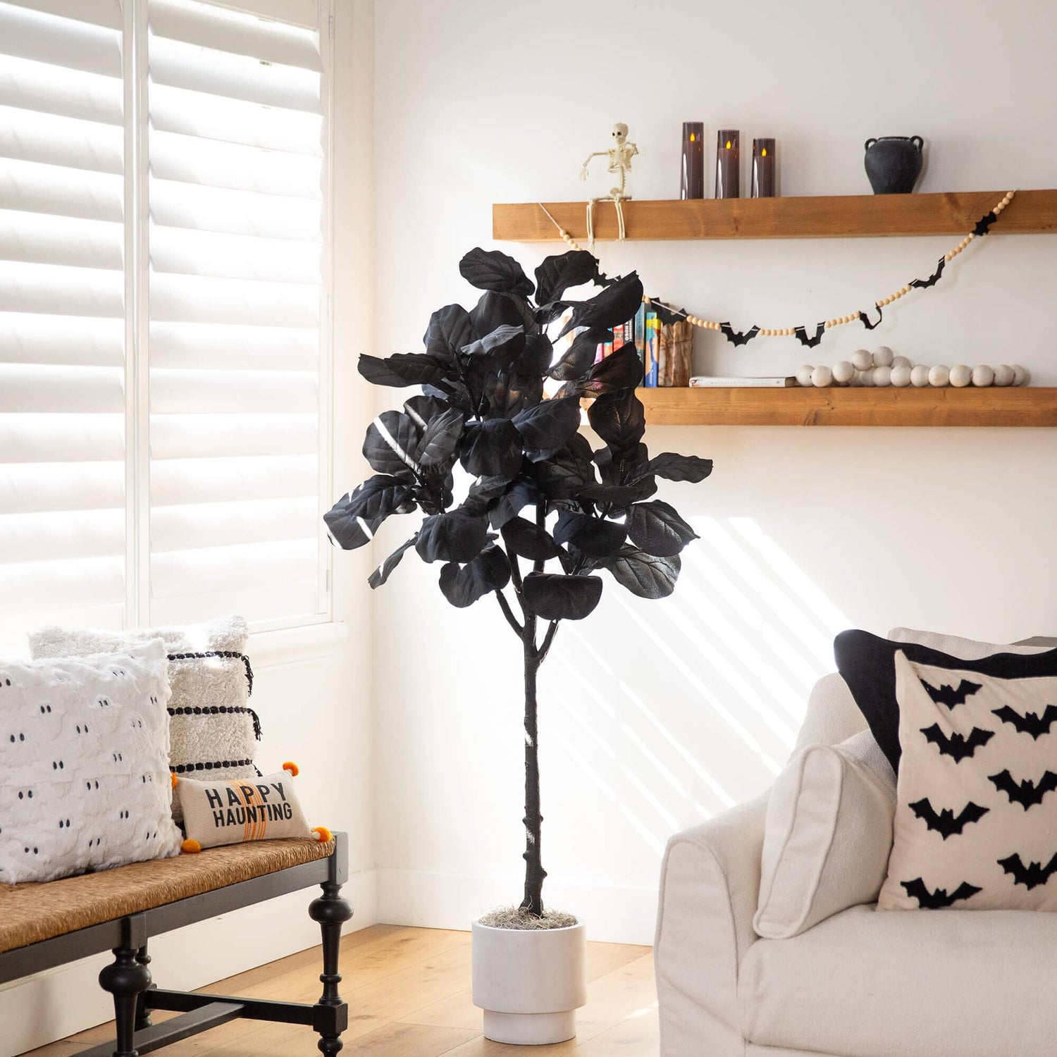 5' Artificial Halloween Black Fiddle Leaf Tree