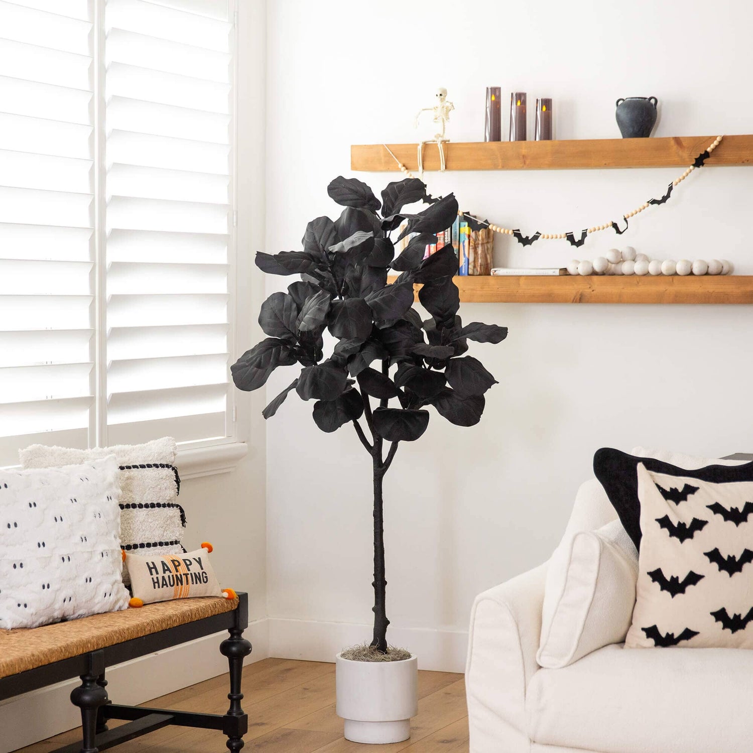 5' Artificial Halloween Black Fiddle Leaf Tree