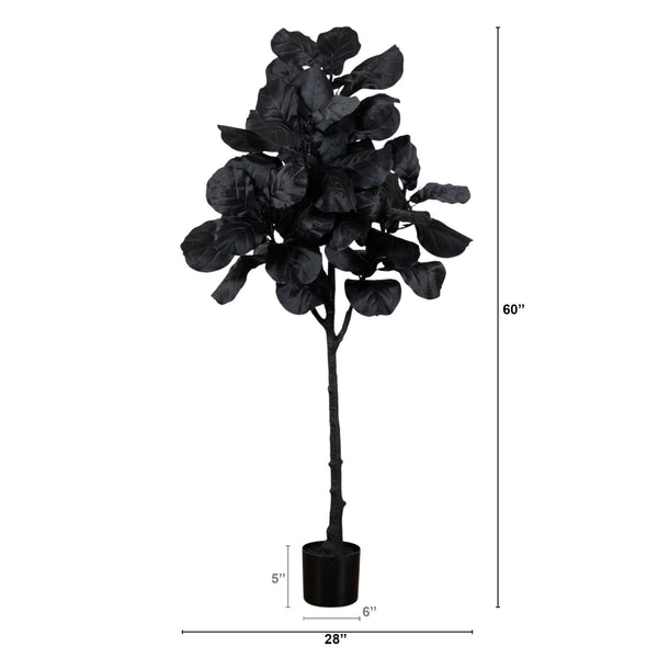 5' Artificial Halloween Black Fiddle Leaf Tree