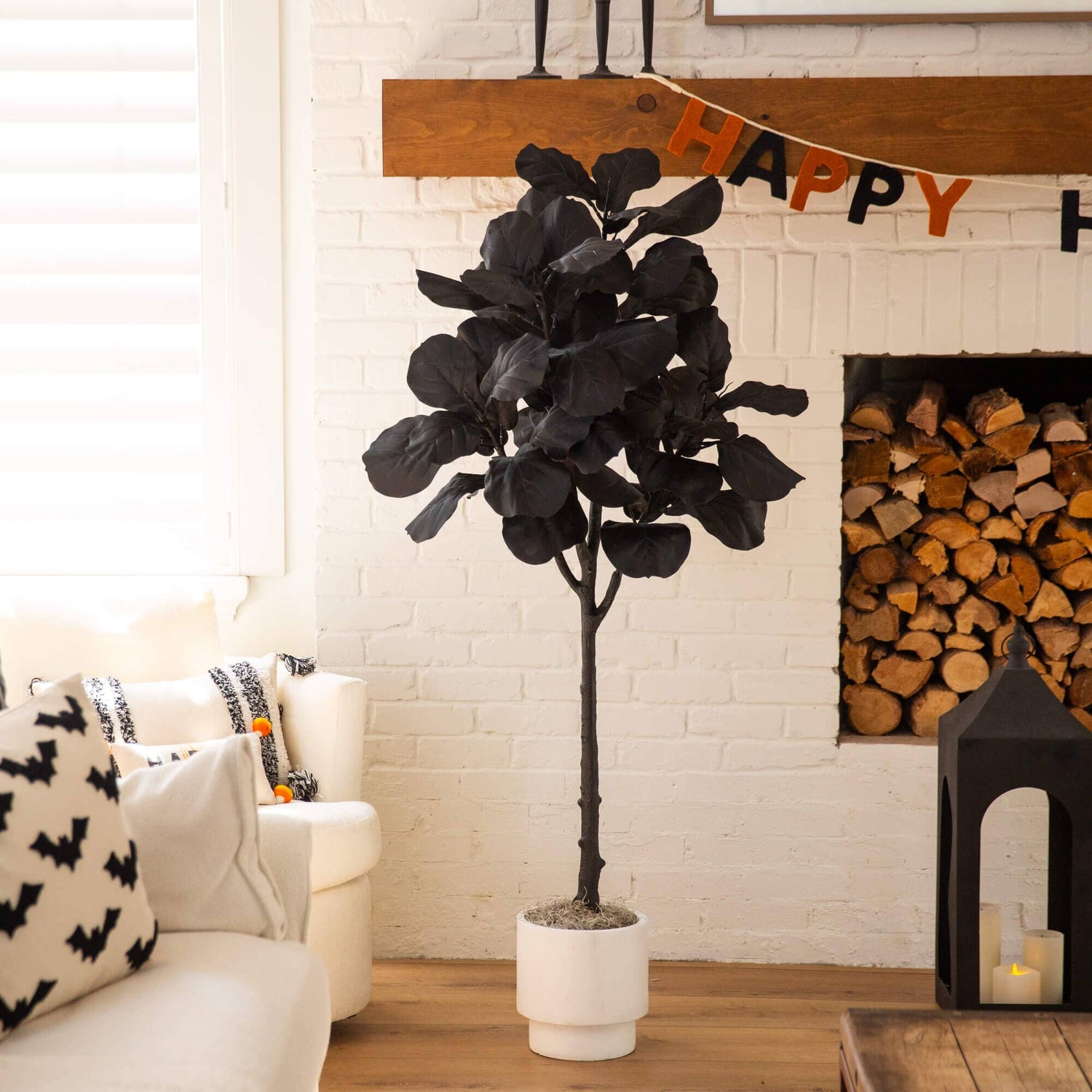 5' Artificial Halloween Black Fiddle Leaf Tree