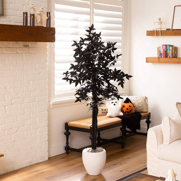 5' Artificial Halloween Black Maple Tree with Natural Trunk