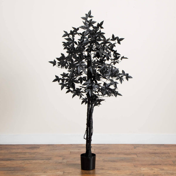5' Artificial Halloween Black Maple Tree with Natural Trunk
