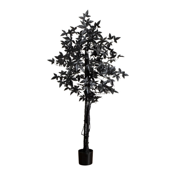 5' Artificial Halloween Black Maple Tree with Natural Trunk