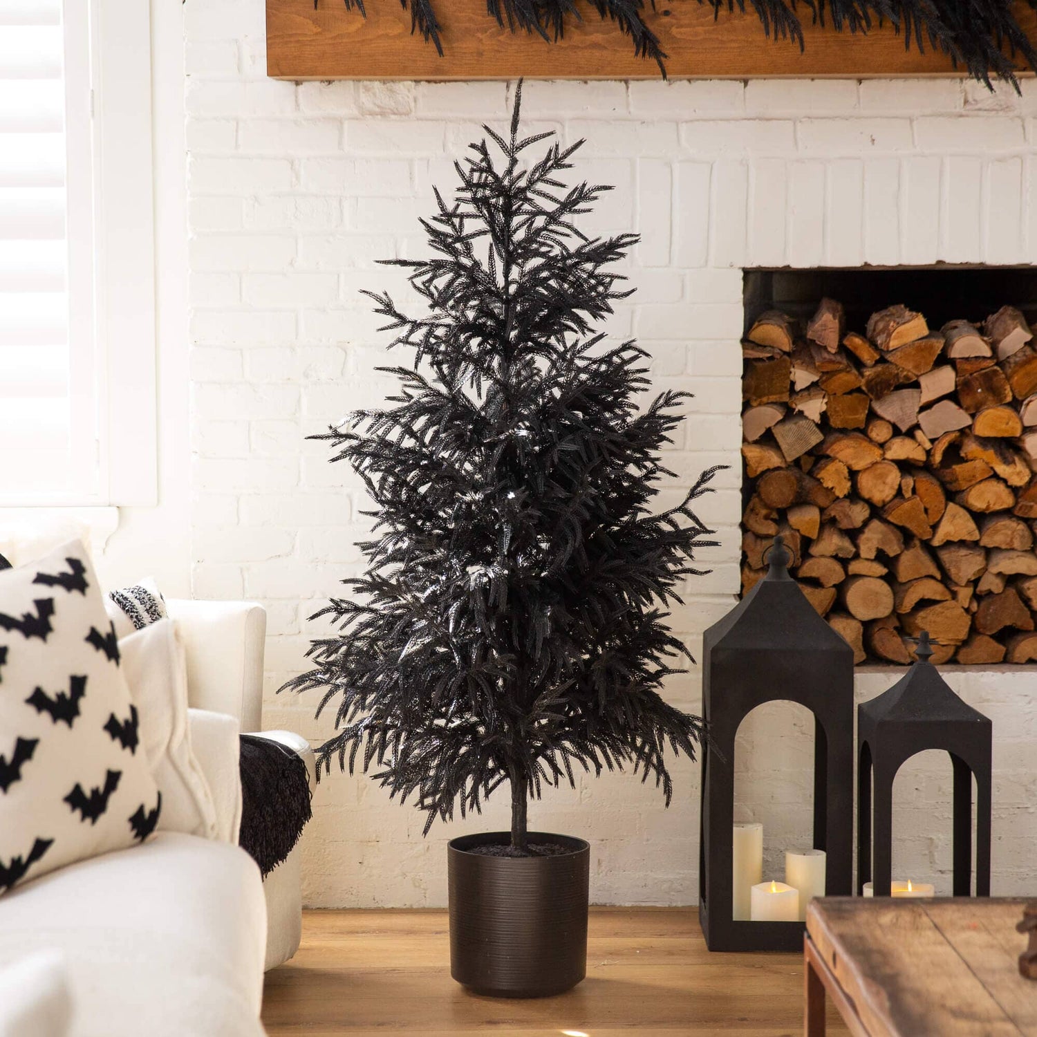 5' Artificial Halloween Real Touch Black Norfolk Pine Christmas Tree with Natural Look