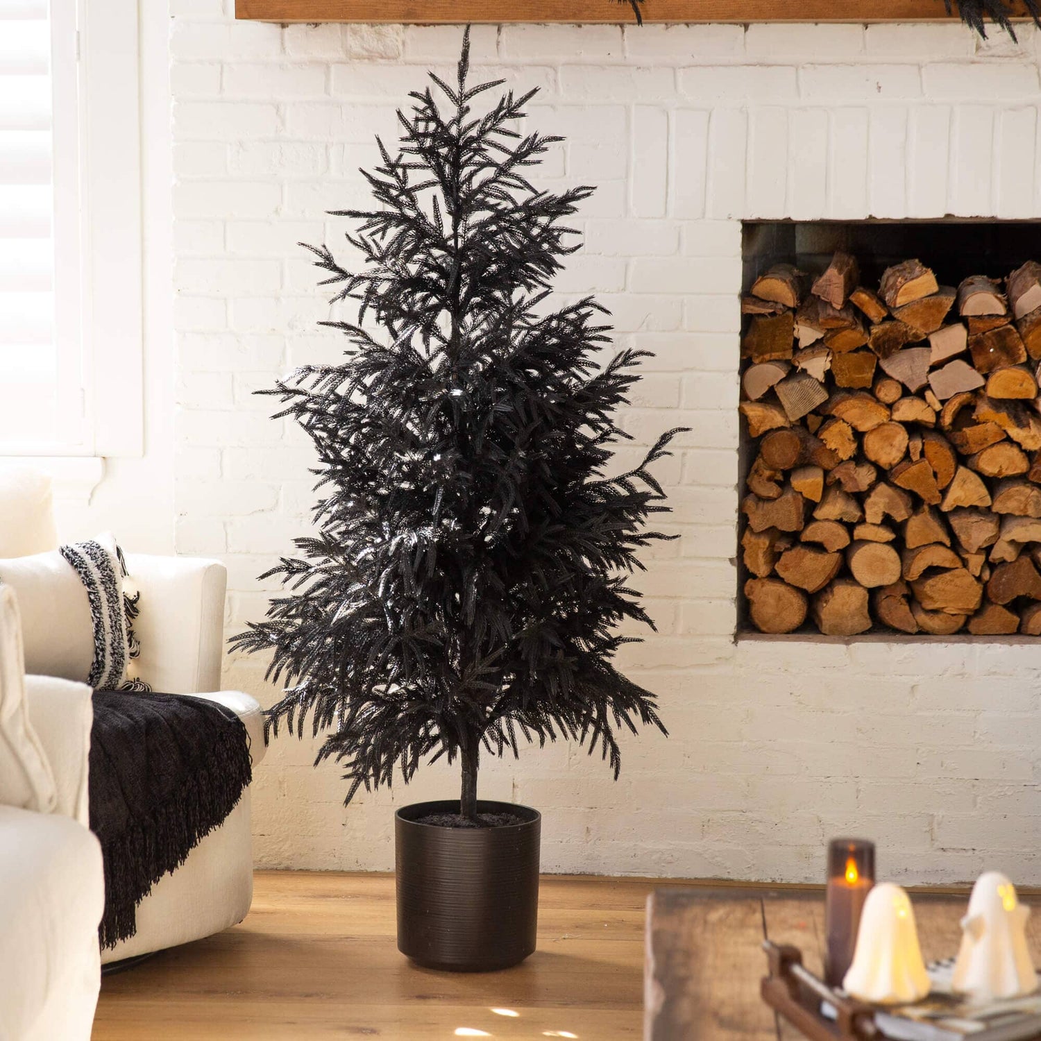 5' Artificial Halloween Real Touch Black Norfolk Pine Christmas Tree with Natural Look