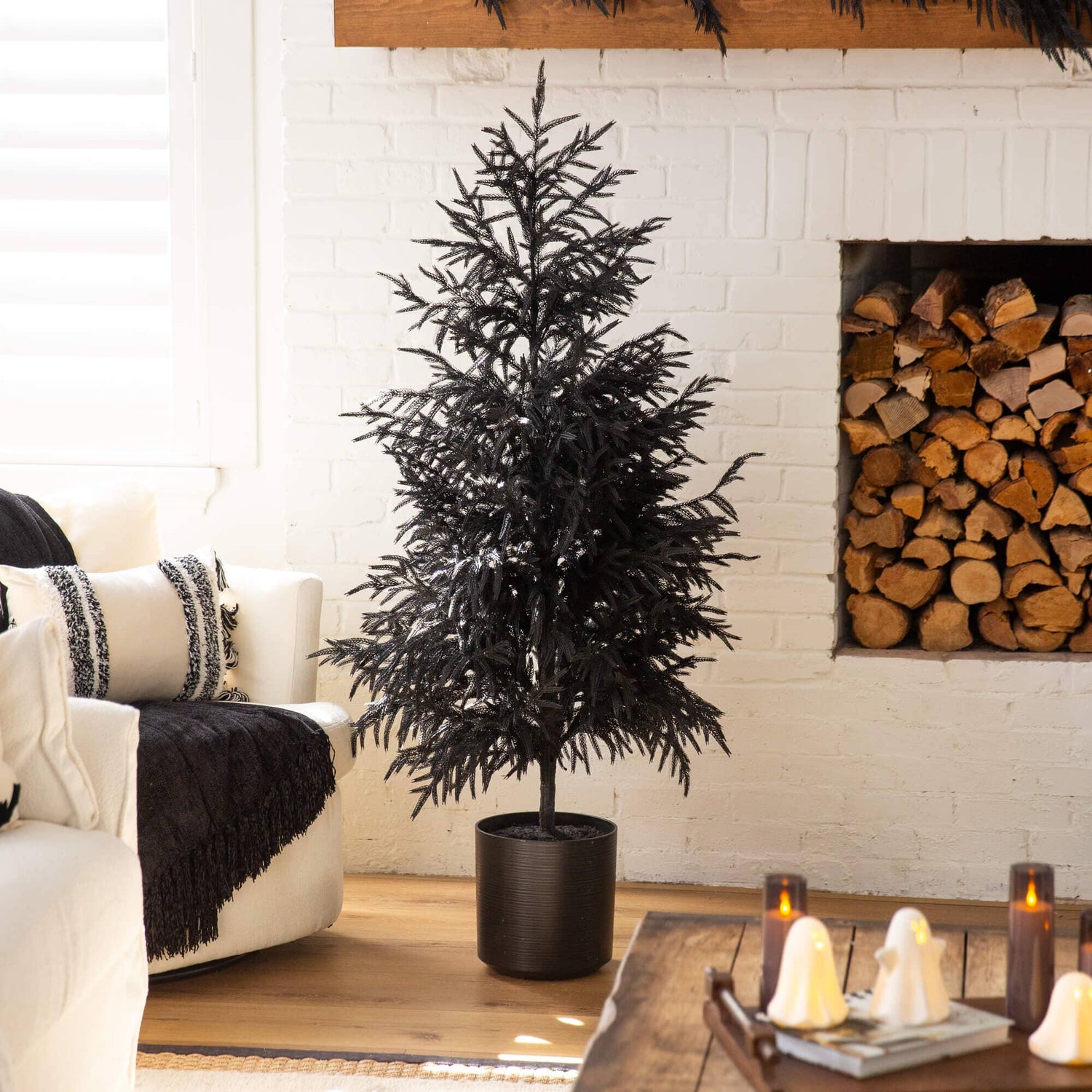 5' Artificial Halloween Real Touch Black Norfolk Pine Christmas Tree with Natural Look