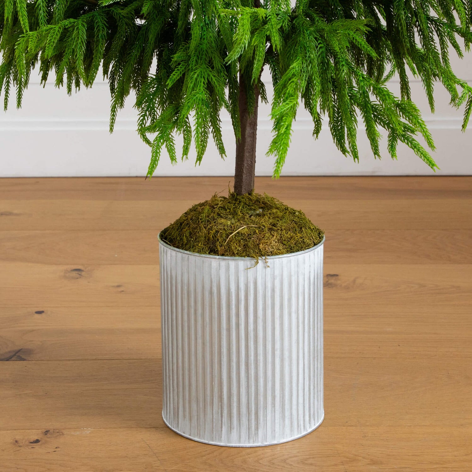 5' Artificial Real Touch Norfolk Island Pine in Metal Tin Planter with Natural Look