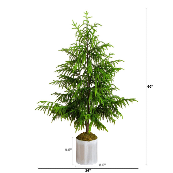 5' Artificial Real Touch Norfolk Island Pine in Metal Tin Planter with Natural Look