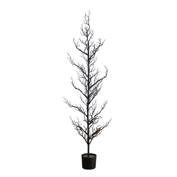 5' Pre-Lit Artificial Halloween Black Spooky Twig Tree with 200 Orange & Purple Copper Wire String LED Lights